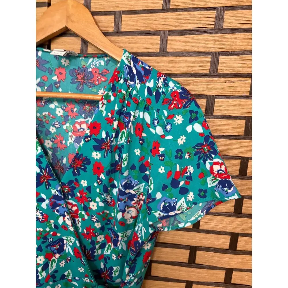 J. Crew Turquoise Floral Wrap‎ Style Dress Size 4